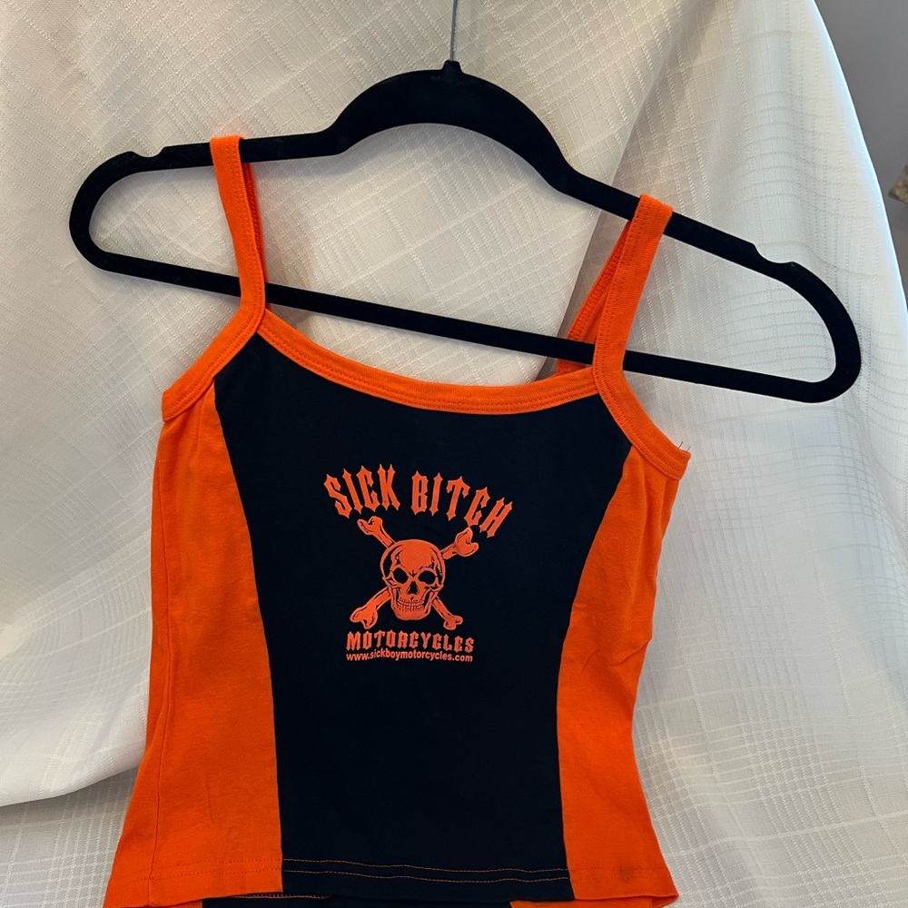 Sick B**** Motorcycles Orange and Black Tank Top